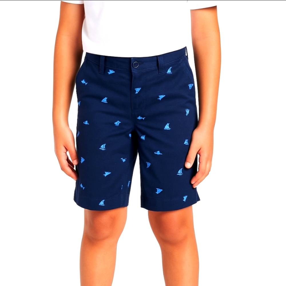 Faded Glory Boys’ Navy Blue Chino Shorts with Nautical Print  Size 12 Summer Kid